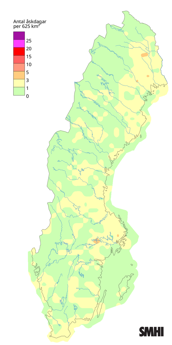 Antal åskdagar under maj 2026.