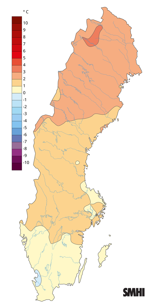 Medeltemperaturens avvikelse från normalperioden 1991-2020 för april 2026.
