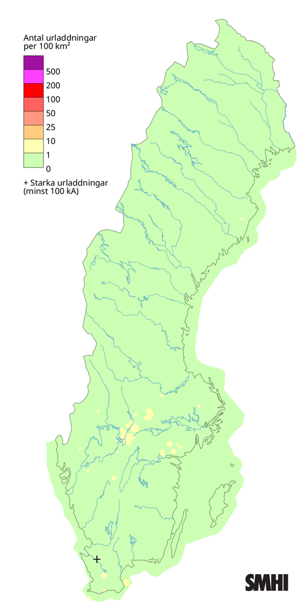 Totalt antal blixtar under april 2026.