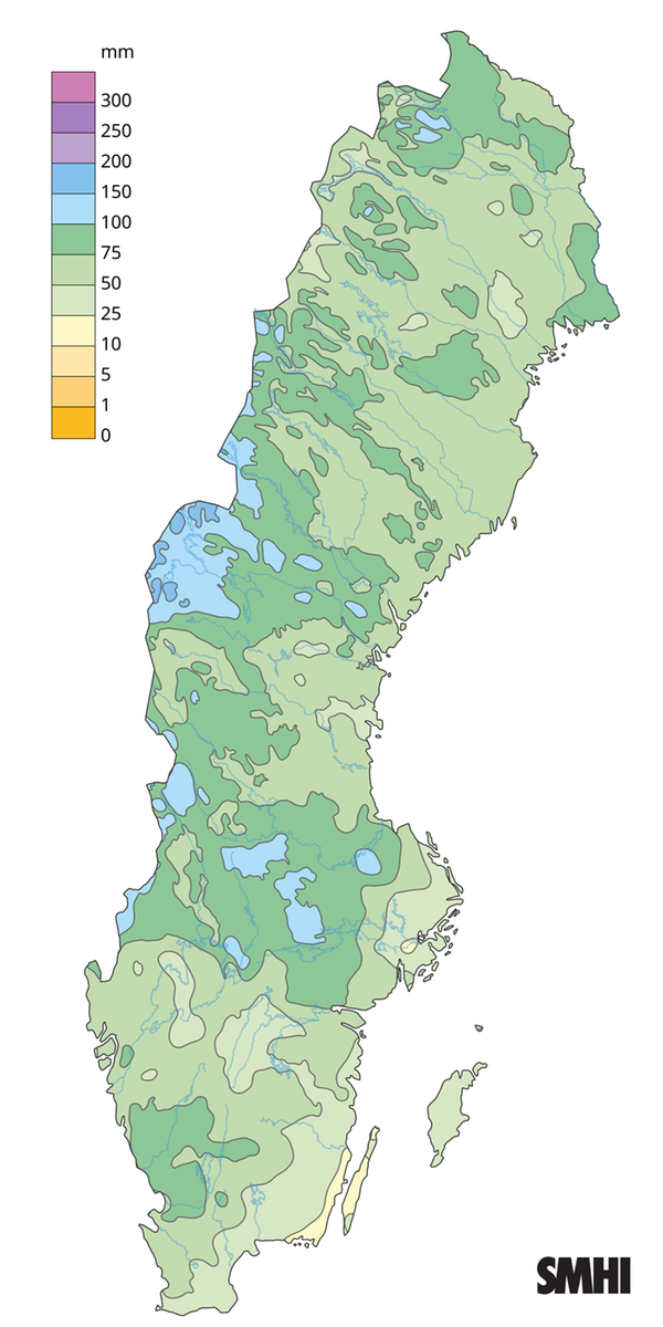 Nederbördssumma under juni 2025.