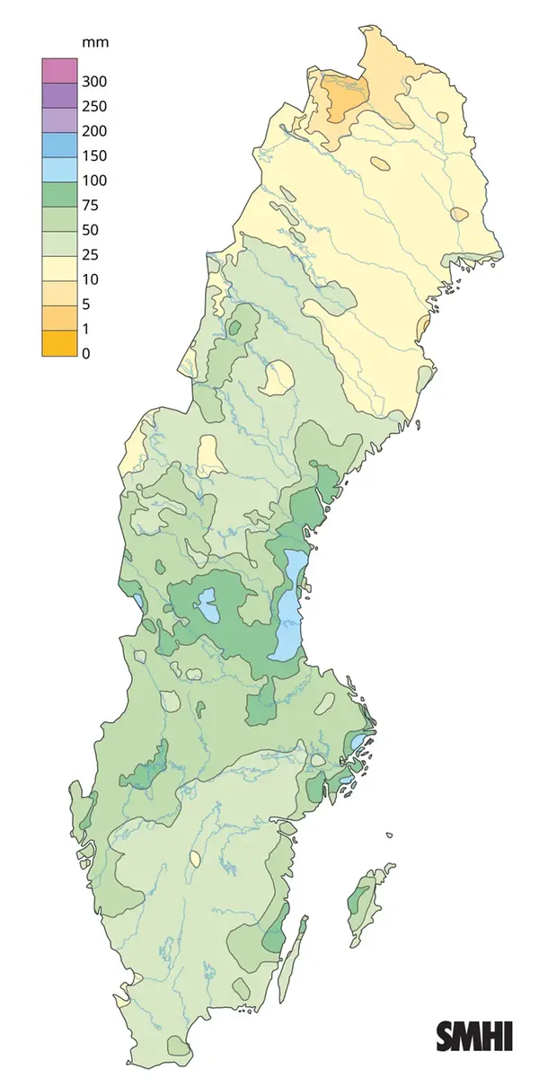 Nederbördssumma under januari 2026.