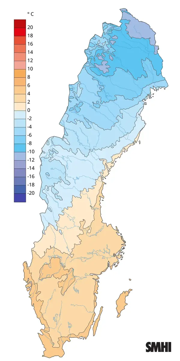 Månadsmedeltemperaturen under december 2025.