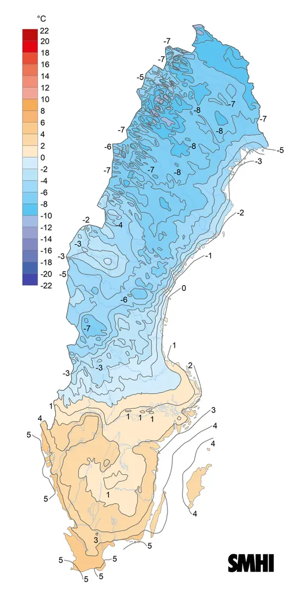 Medeltemperaturens avvikelse från normalperioden 1991-2020 för december 2024.
