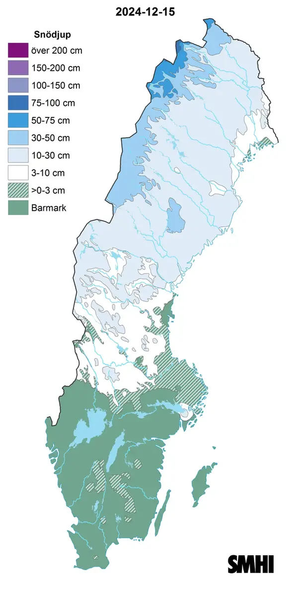 Nederbörden i procent av normalperioden 1991-2020 för december 2024.