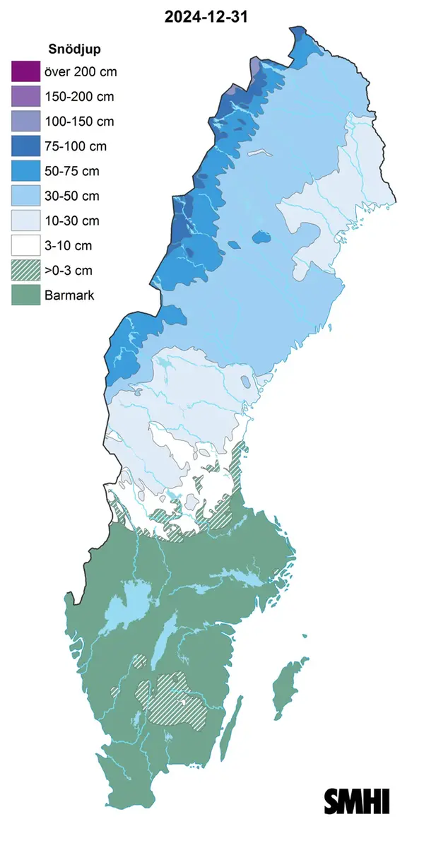Nederbörden i procent av normalperioden 1991-2020 för december 2024.