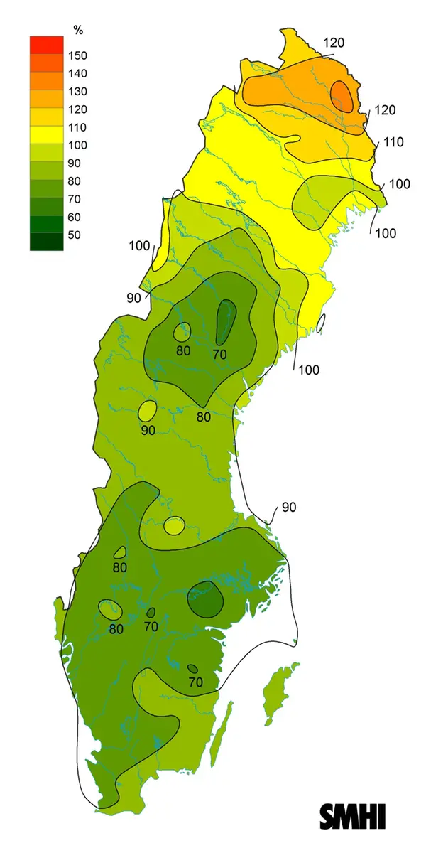Byvindens avvikelse från det normala (1996-2015) under februari 2025.