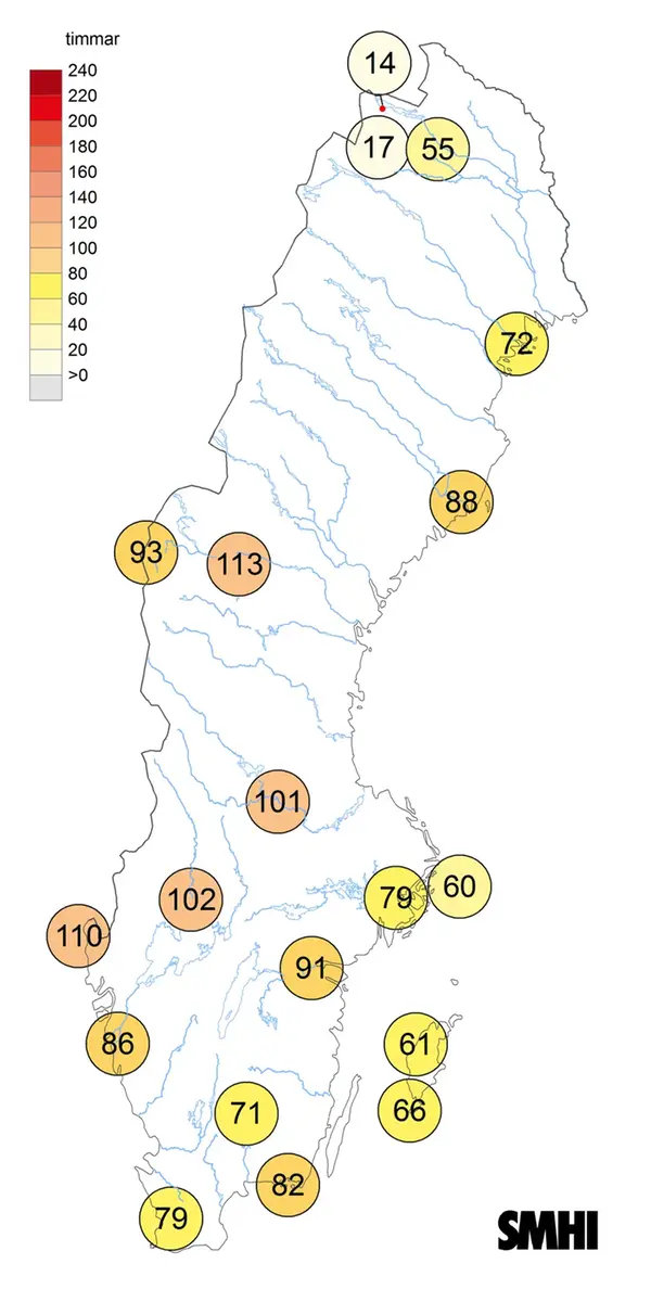 Antal soltimmar i februari 2025.