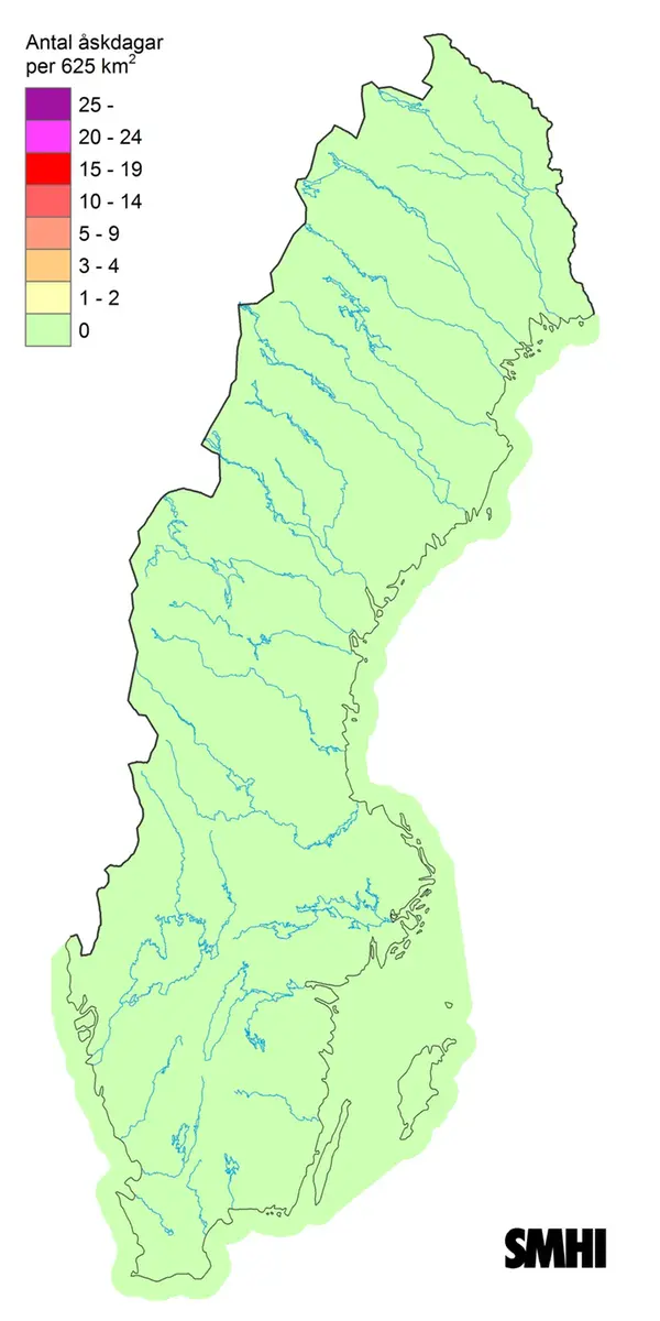 Antal åskdagar under februari 2025.