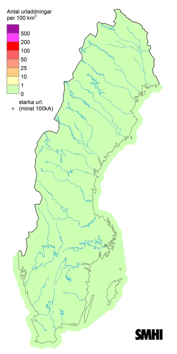Totalt antal blixtar under februari 2025.