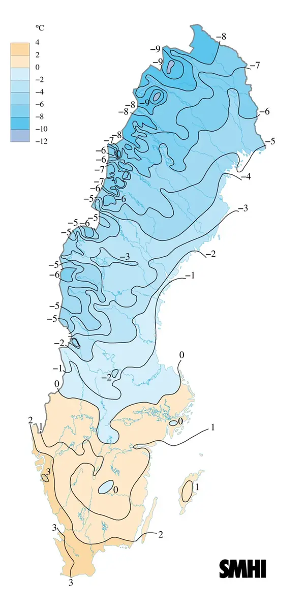 Karta över medeltemperaturen mars 2009.