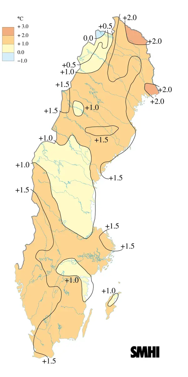 Karta över temperaturavvikelse mars 2009.