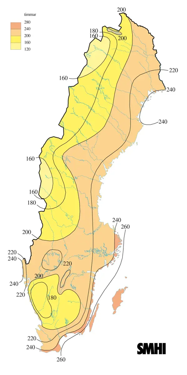 Antal soltimmar under augusti 2014.