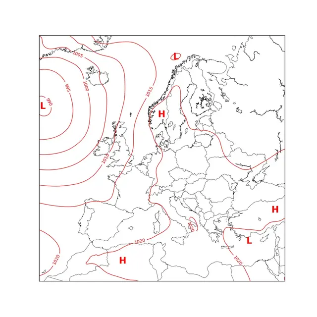 Medellufttryck i Europa i februari 2021
