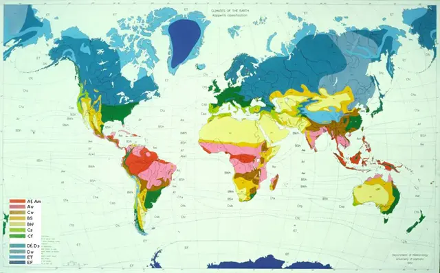 Världskarta med klimatzoner enligt Köppens system