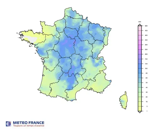 Nederbördskarta från Météo-France.