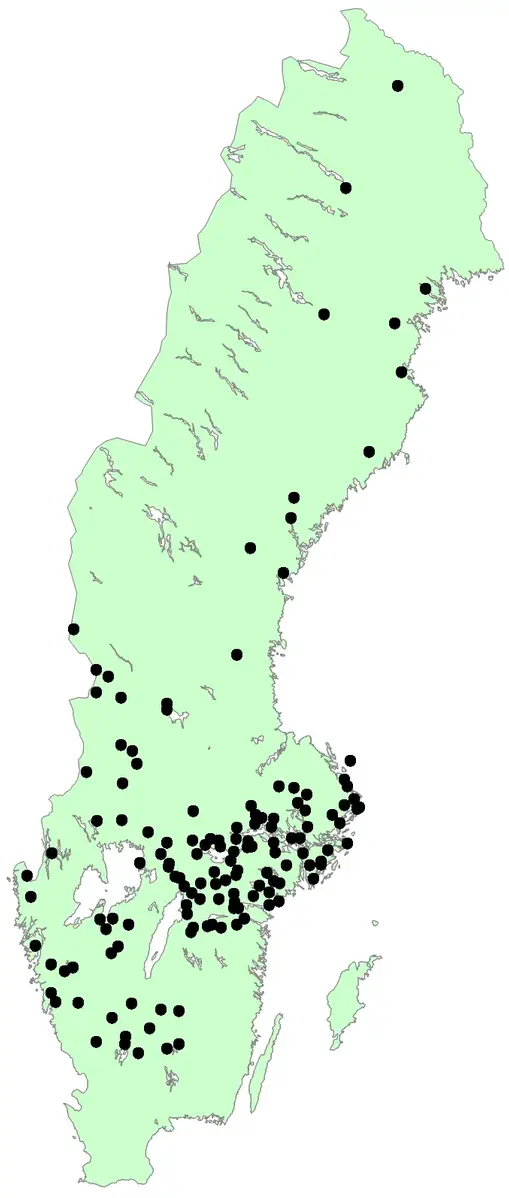 Kartan visar vilka stationer som under mars 1964 inte fick någon mätbar nederbörd.