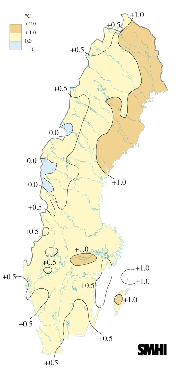 Karta över medeltemperaturens avvikelse från det normala under hösten 2012
