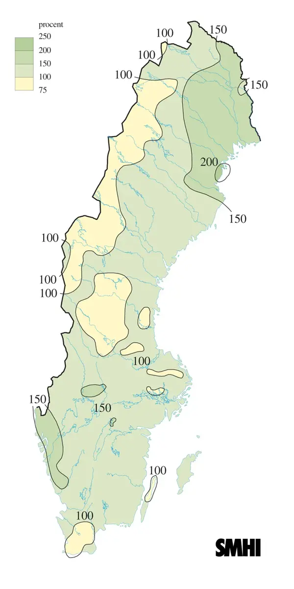 Karta över nederbörd i procent av det normala under hösten 2012.