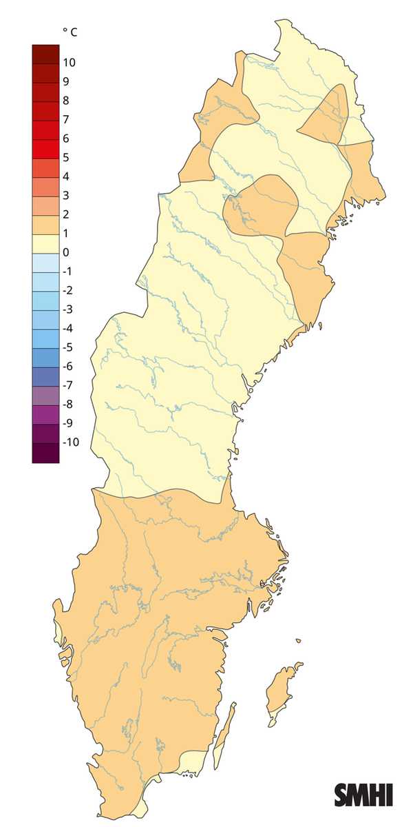 Medeltemperaturens avvikelse från normalperioden 1991-2020 för september 2026.