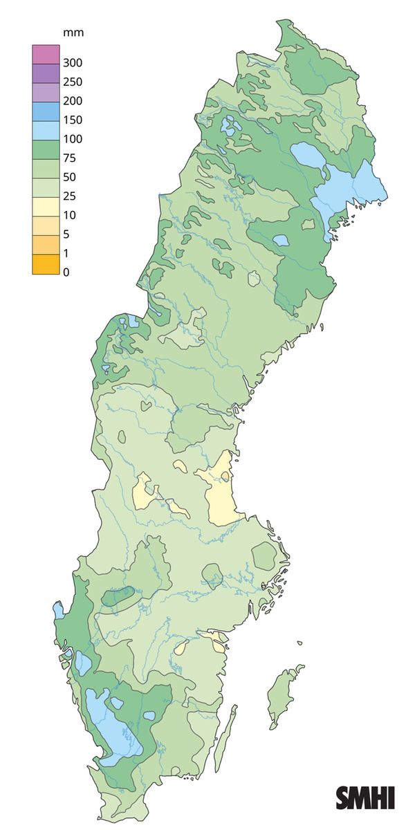 Nederbördssumma under september 2026.