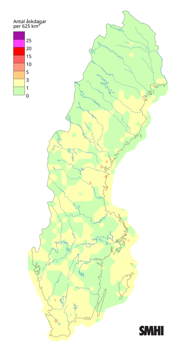 Antal åskdagar under september 2026.
