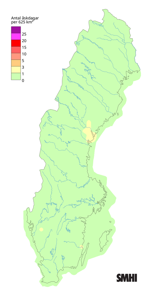Antal åskdagar under januari 2026.