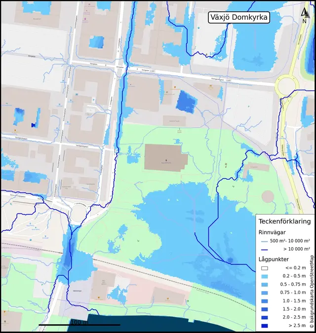 Bilden visar en karta över Växjö domkyrka med lågpunktskartering.
