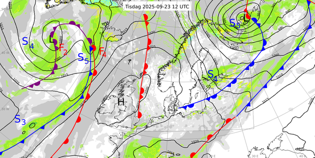 Analys av väderläget klockan 14 den 23 september 2025.