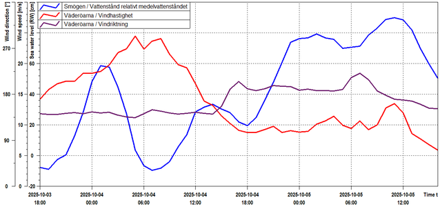 Diagram som visar vattenståndet vid Smögen under ovädret Amy.