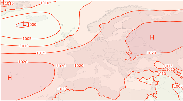 Medellufttryck i Europa i september 2025. Illustration SMHI.