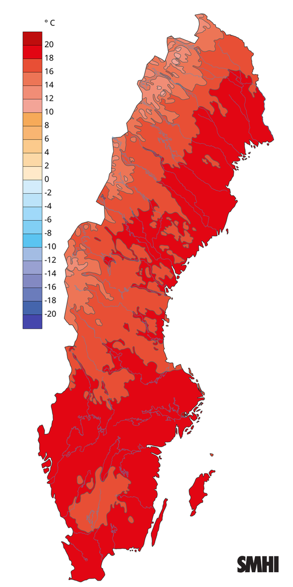 Månadsmedeltemperaturen under juli 2025.