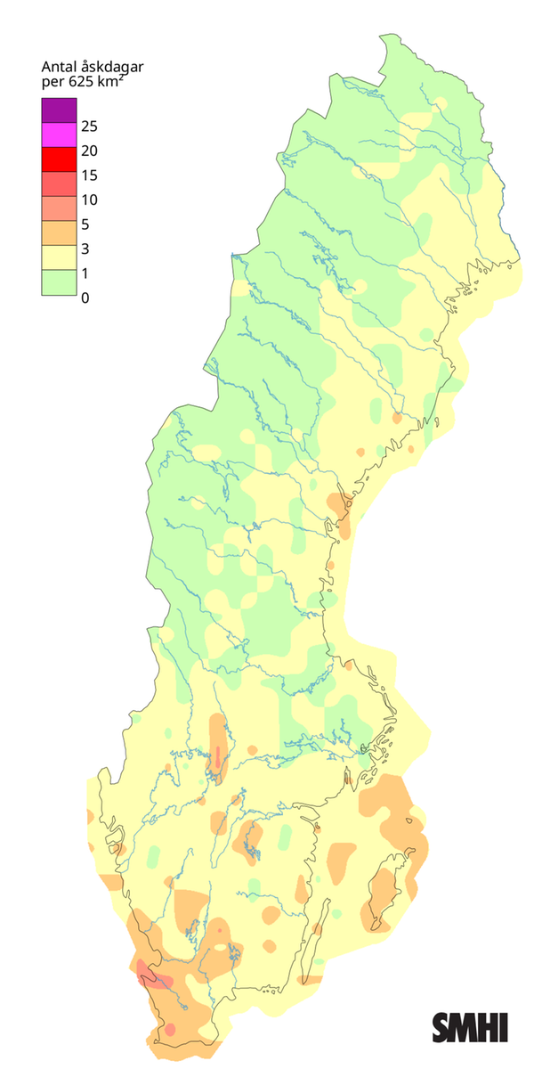 Antal åskdagar under september 2025.