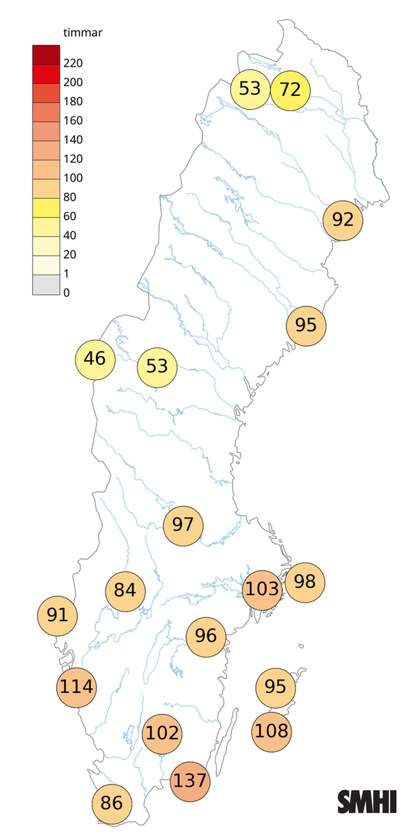 Antal soltimmar i oktober 2025
