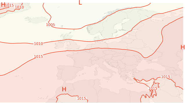 Medellufttryck i Europa i oktober 2025. Illustration SMHI.