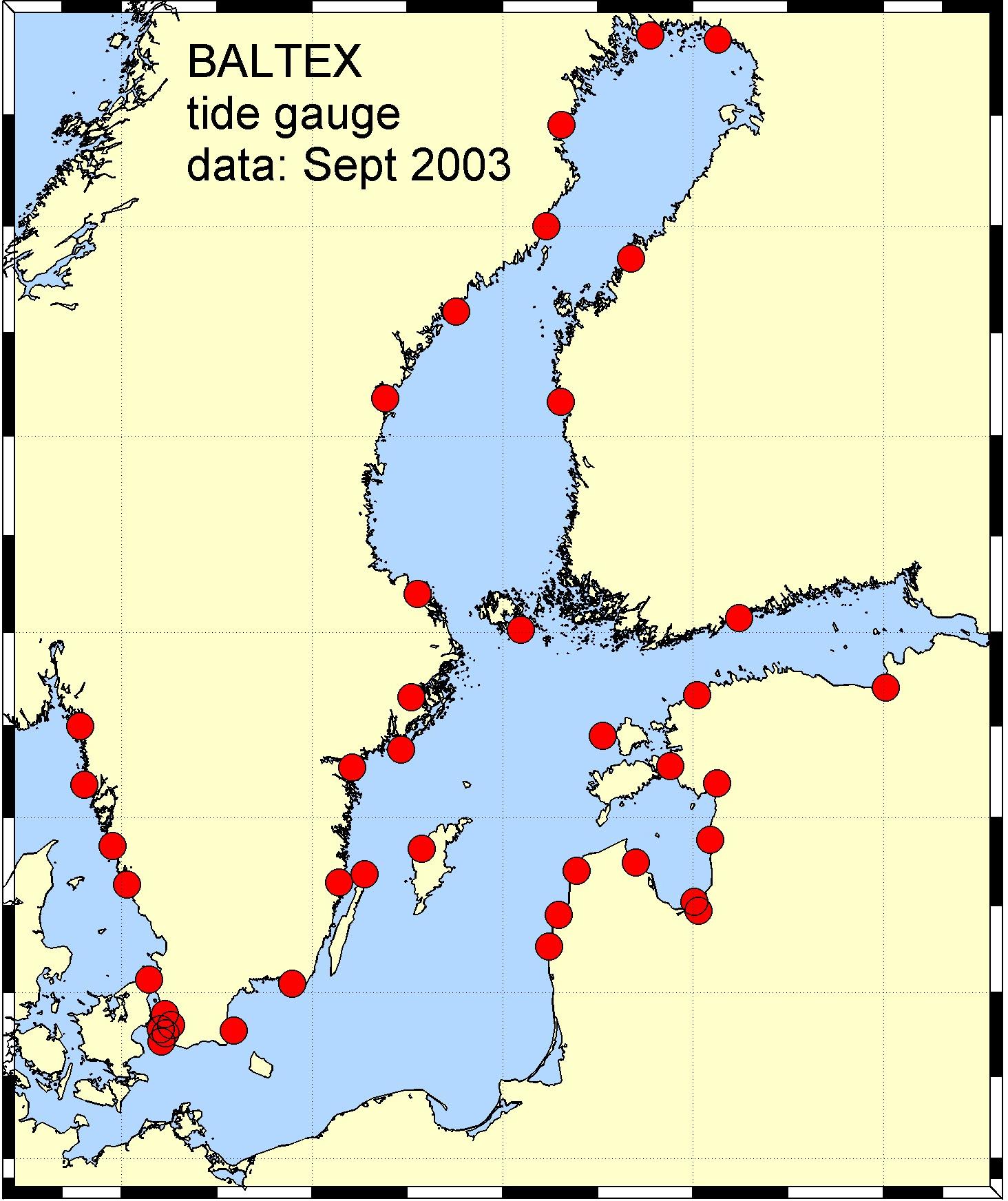 Location of tide gauges where data are available through the ODCB