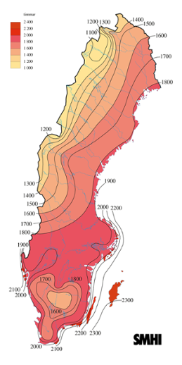Karta med soltimmar året 2015. 