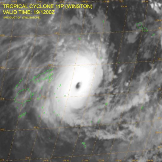 Tropiska orkanen Winston öster om Fiji den 19 februari 2016