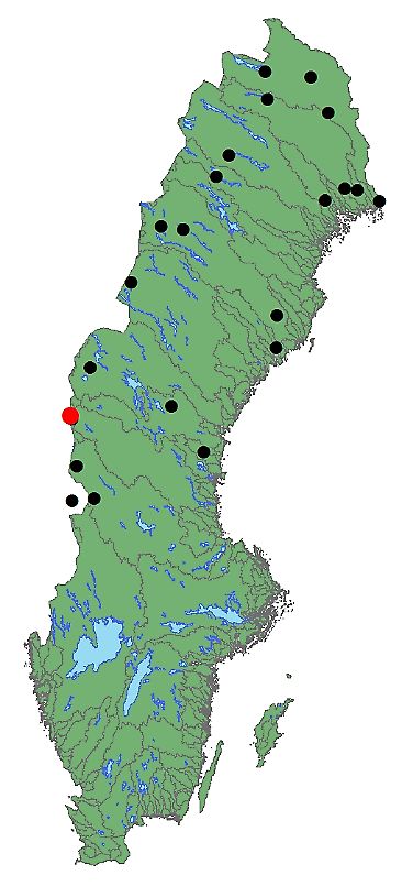 Röd punkt visar plats för Lillglän mätstation.