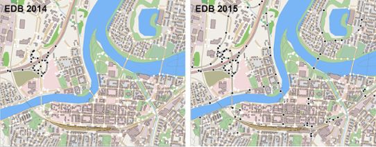 Jämförelse mellan EDB 2015 och 2014 för Karlstad