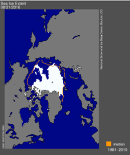 Isutbredning i Polarhavet 31 augusti 2016