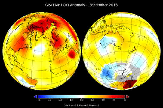 Global temperaturavvikelse i september 2016