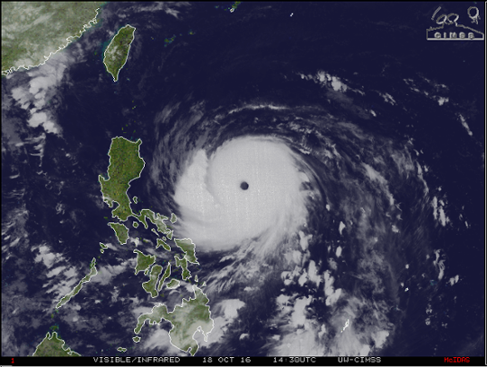 Satellitbild över orkanen Haima den 18 oktober