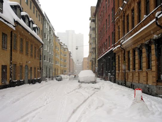 Mycket snö på Södermalm i Stockholm