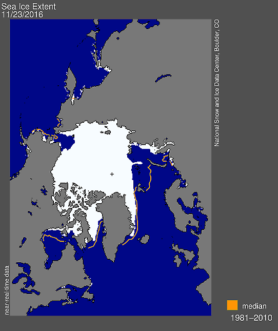 Havsisutbredning Arktis 23 nov 2016