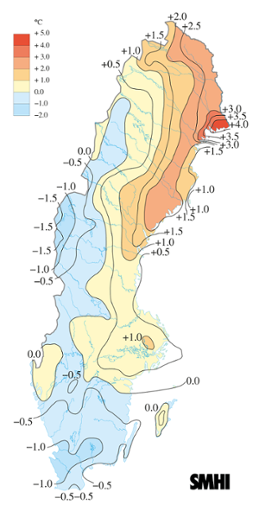 Medeltemperaturens avvikelse från det normala i maj 2010