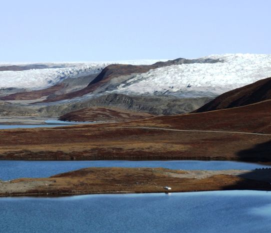 Kargt landskap med glaciär i arktis, foto