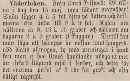 Beskrivning av väderleken i Umeå  den 15 maj 1867