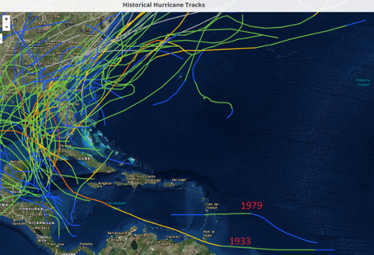 Historiska banor för tropiska cykloner som bildats i juni