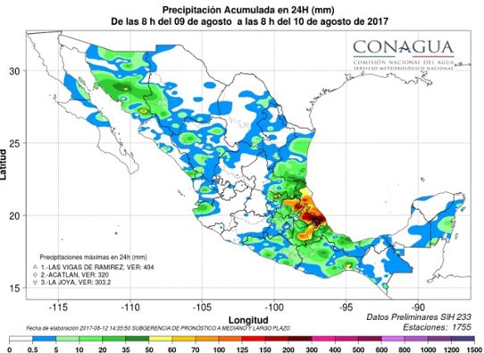Det föll mycket regn i  östra Mexiko i samband med orkanen Franklin