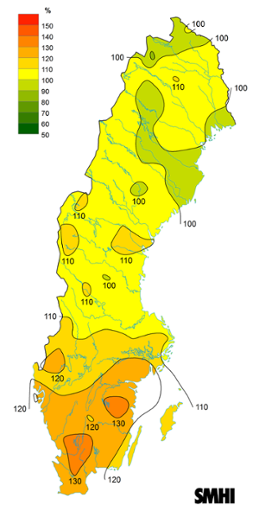 Byvindens avvikelse från det normala (1996-2015) under juni 2017.